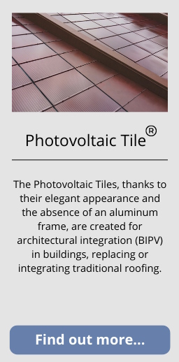 The Photovoltaic Tiles, thanks to their elegant appearance and the absence of an aluminum frame, are created for architectural integration (BIPV) in buildings, replacing or integrating traditional roofing.